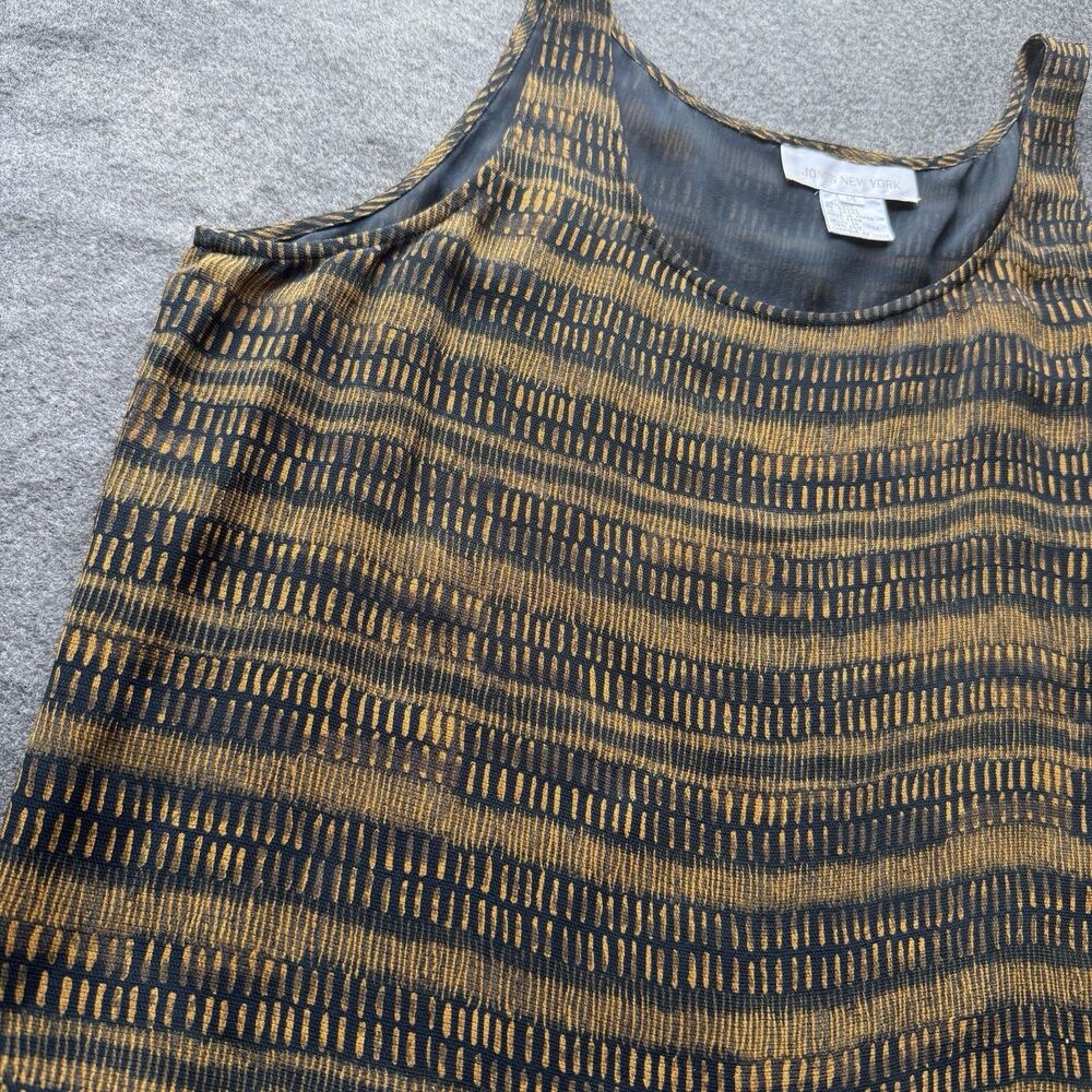 vtg jones new york top 100% Silk Retro 14 Brown Black textured korea A10